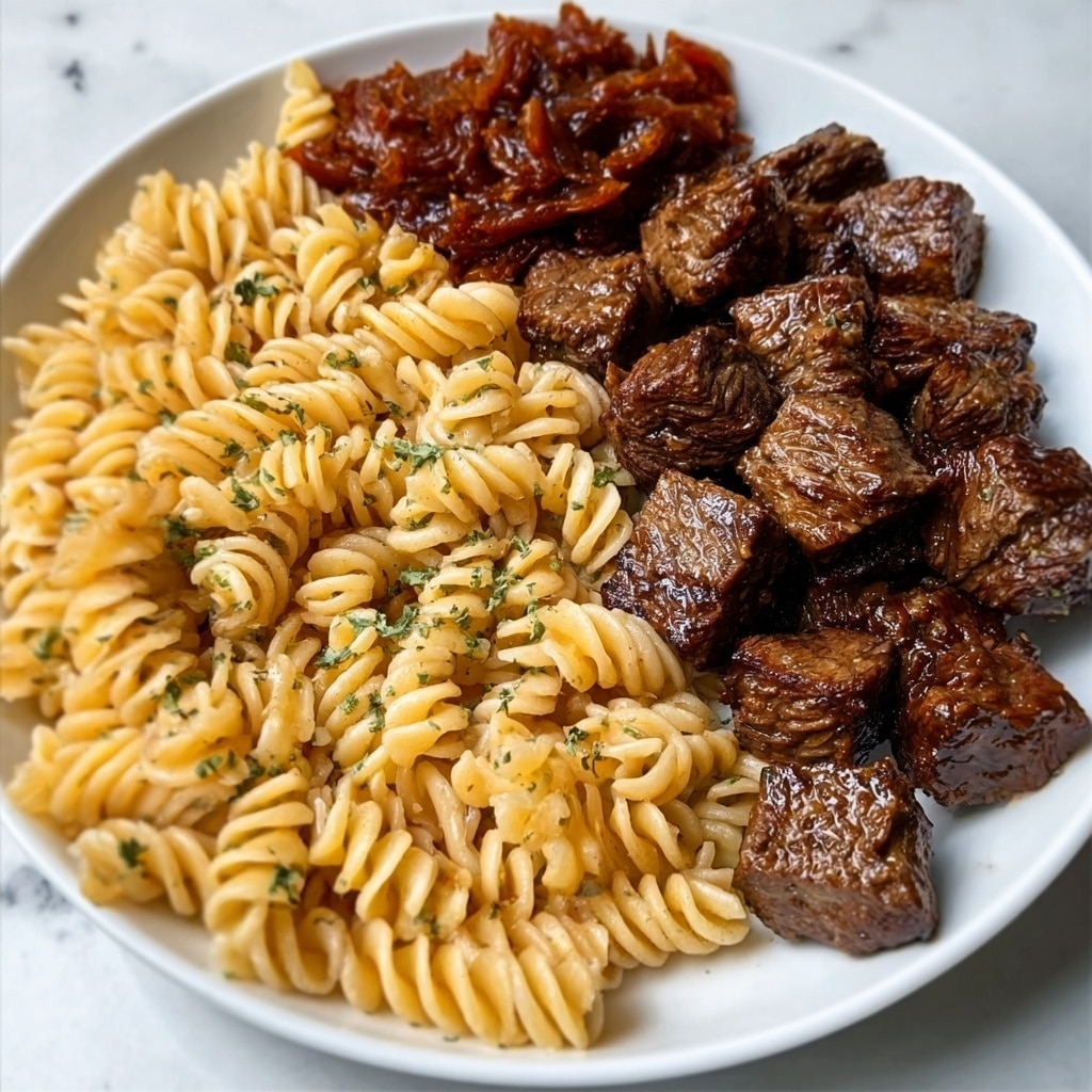 Garlic Butter Steak Bites with Smoky Chipotle Cream Cheese Pasta Recipe - Recipe Image