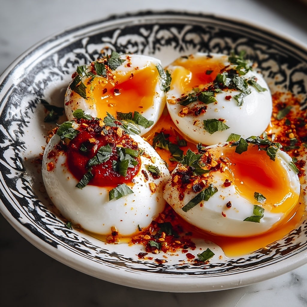 Turkish Eggs (Çılbır) with Spiced Yogurt and Poached Eggs Recipe - Recipe Image