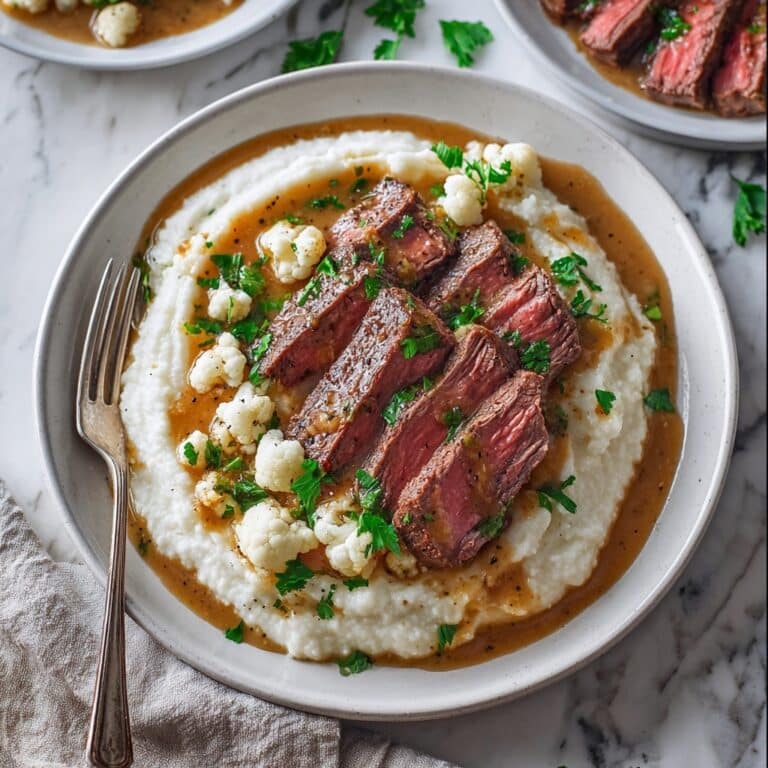 Brown Butter Steak with Roasted Garlic Whipped Cauliflower Recipe