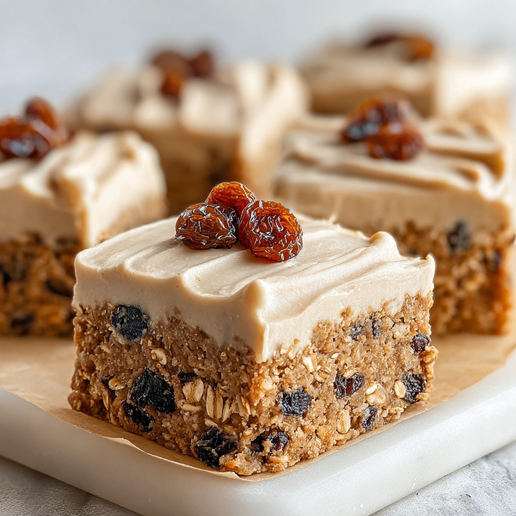 Oatmeal Raisin Cookie Bars with Maple Cinnamon Frosting Recipe - Recipe Image