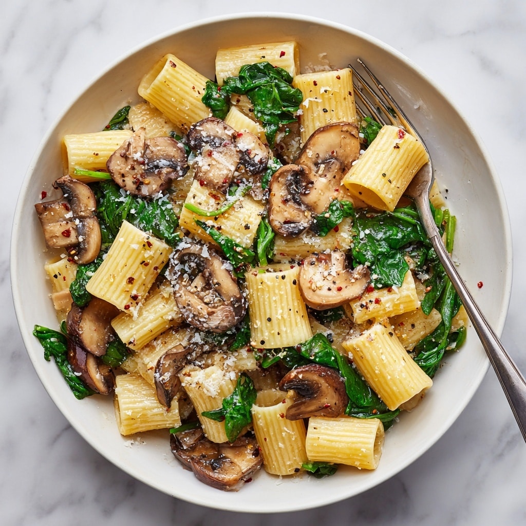 Creamy Parmesan Spinach Mushroom Pasta Recipe - Recipe Image