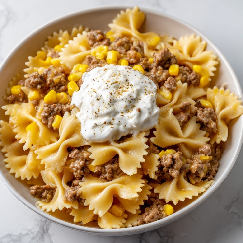 Creamy Ranch Beef Bowtie Skillet with Sweet Corn Recipe - Recipe Image