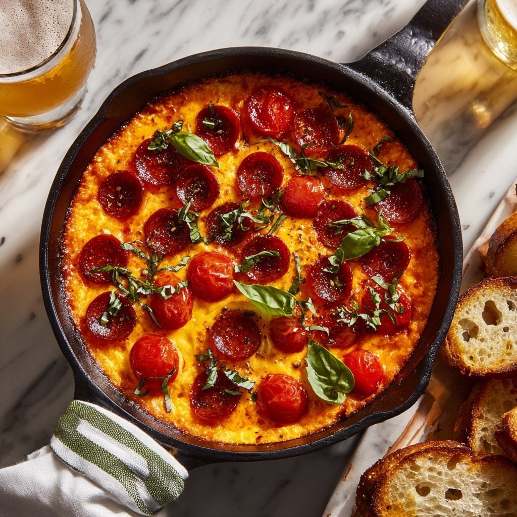 Tomato Burrata Pepperoni Pizza Dip Recipe - Recipe Image