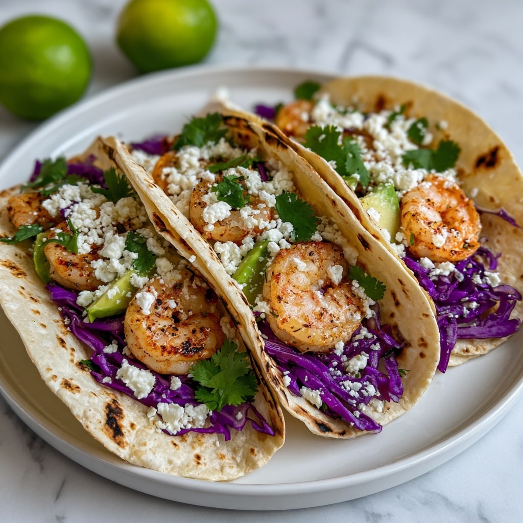 Spicy Shrimp Tacos with Cabbage, Avocado, and Lime Recipe - Recipe Image