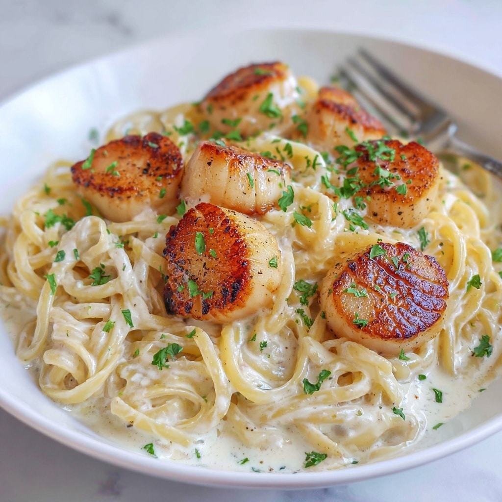 Creamy Tuscan Spaghetti with Jumbo Scallops Recipe - Recipe Image