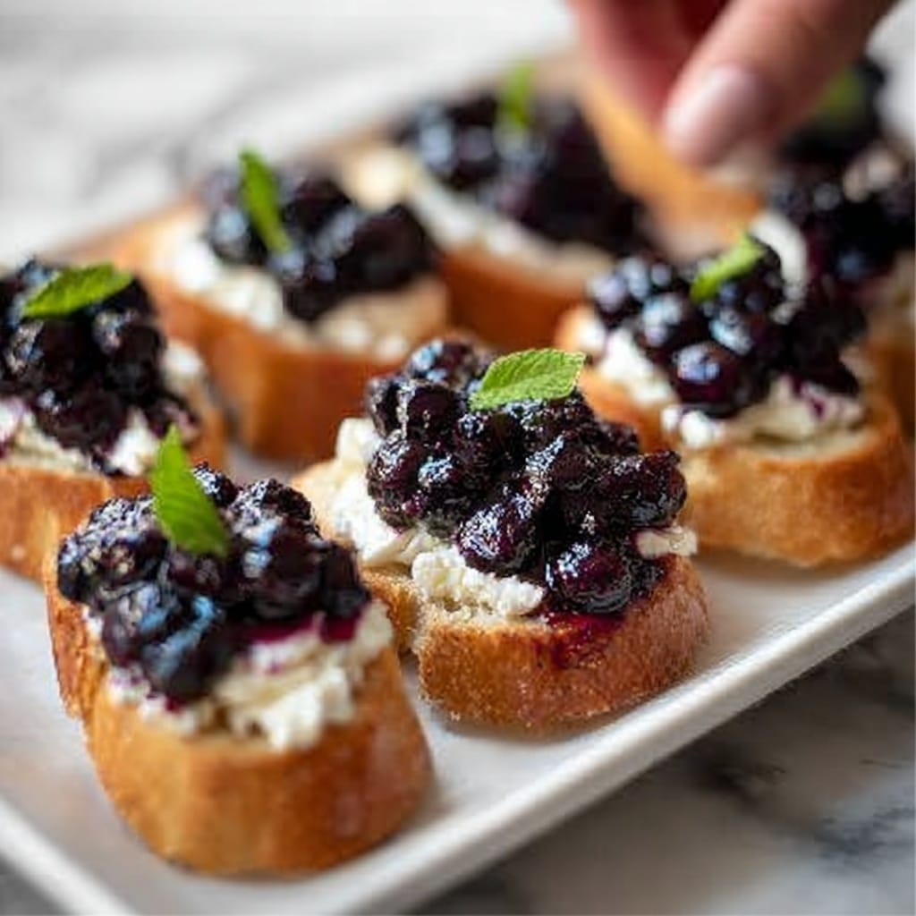 Balsamic Blueberry Goat Cheese Crostinis Recipe - Recipe Image