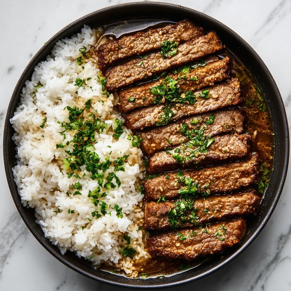 Honey Garlic Butter Steak and Rice Skillet Recipe - Recipe Image