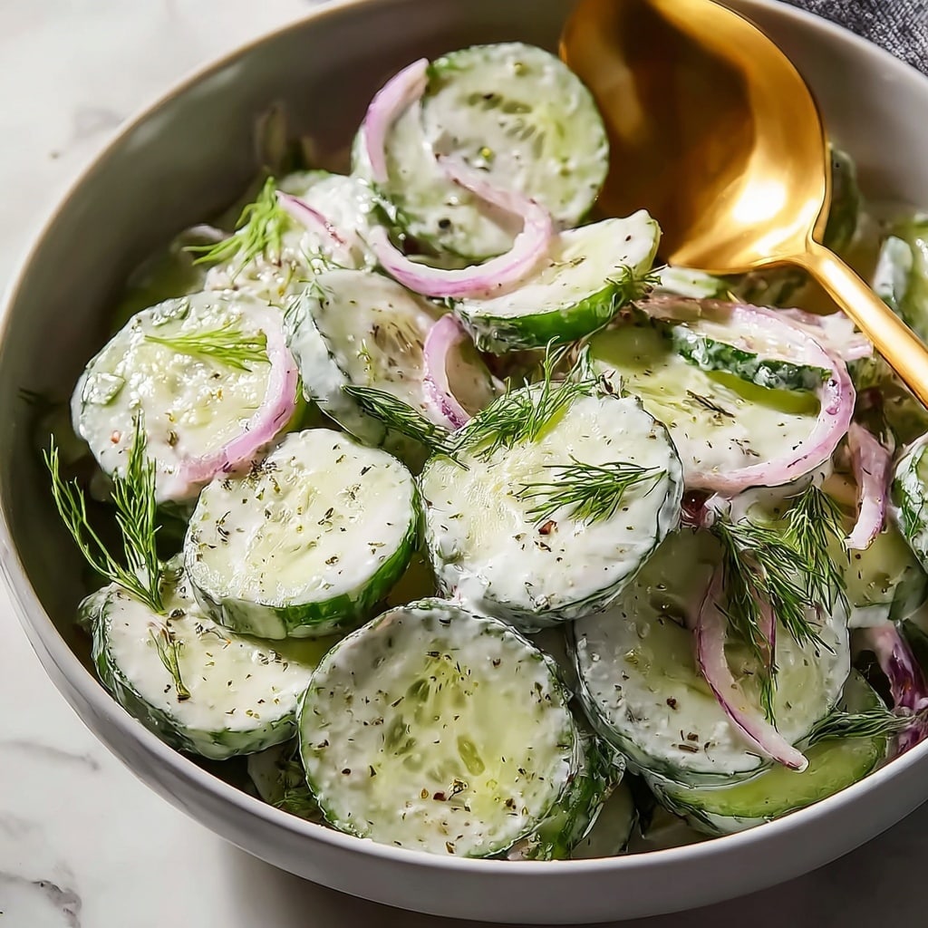 Creamy Cucumber Salad with Dill and Red Onion Recipe - Recipe Image