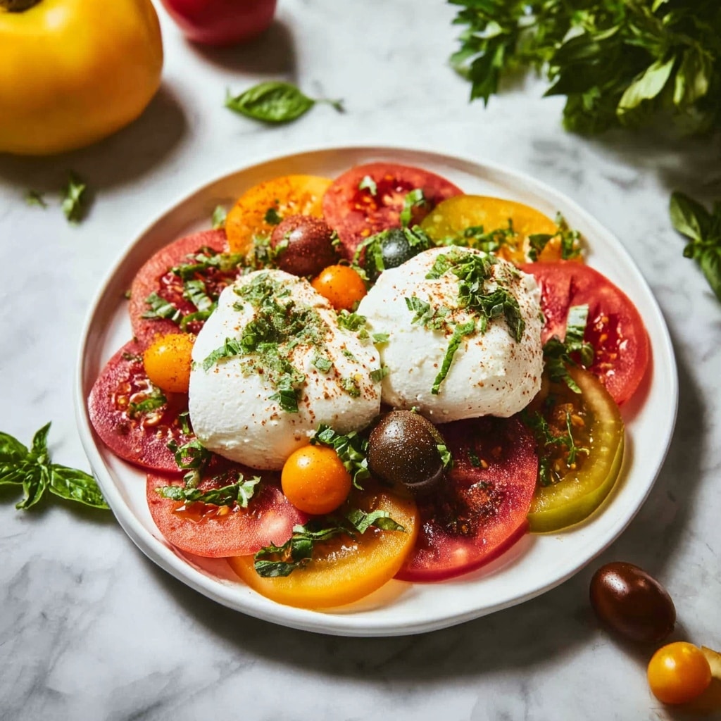 Burrata Caprese Salad with Heirloom and Cherry Tomatoes Recipe - Recipe Image