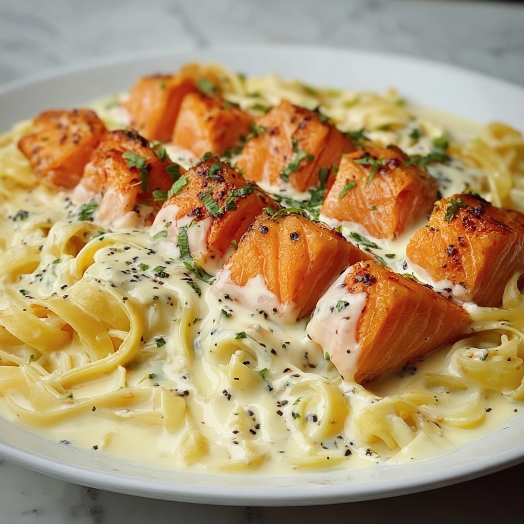 Creamy Garlic Butter Salmon Pasta Recipe - Recipe Image
