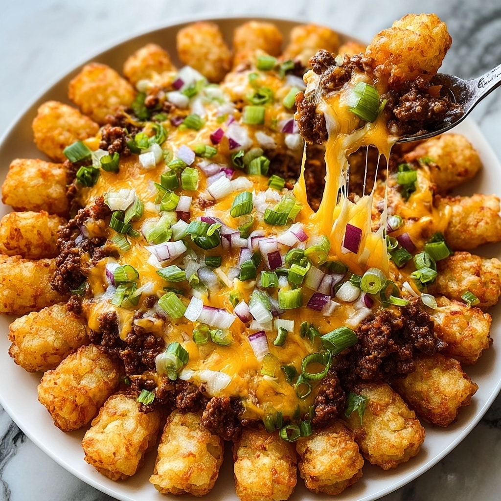 One-Pan Cheeseburger Tater Tot Pasta Recipe - Recipe Image