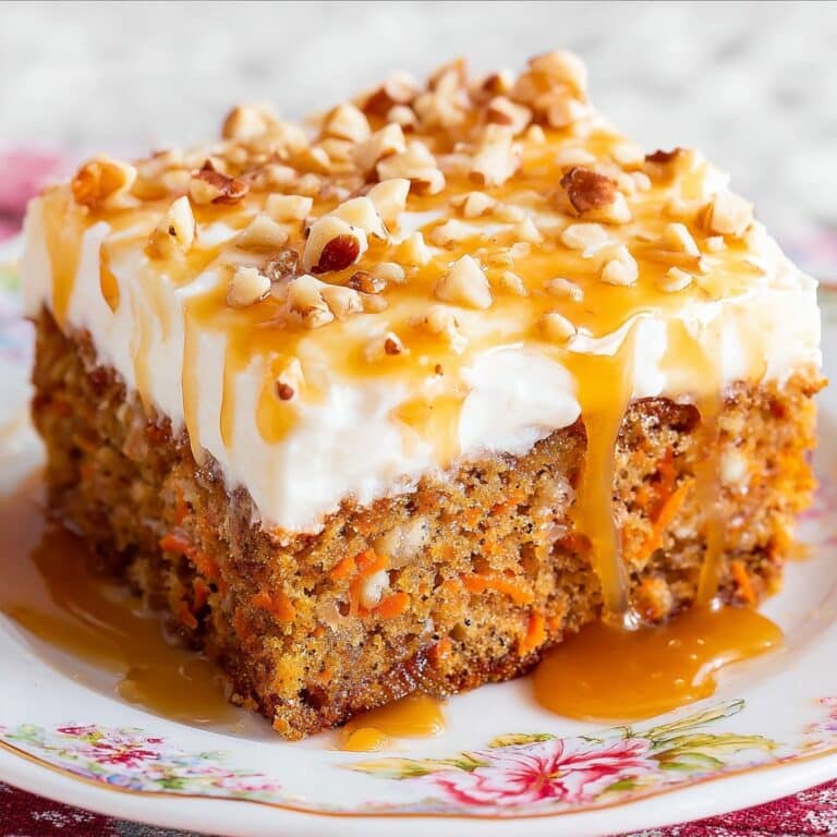 Carrot Cake Poke Cake with Toffee and Caramel Frosting Recipe