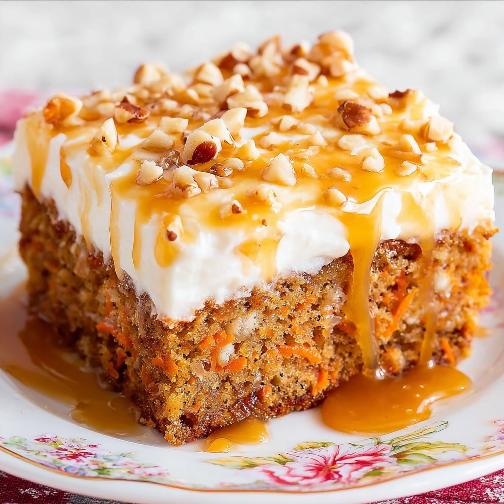 Carrot Cake Poke Cake with Toffee and Caramel Frosting Recipe