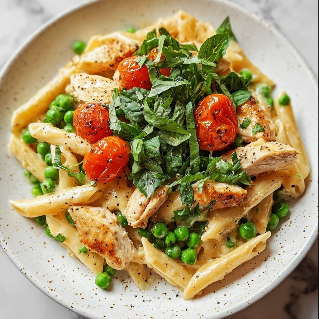 Creamy Chicken and Pea Carbonara Pasta Recipe - Recipe Image