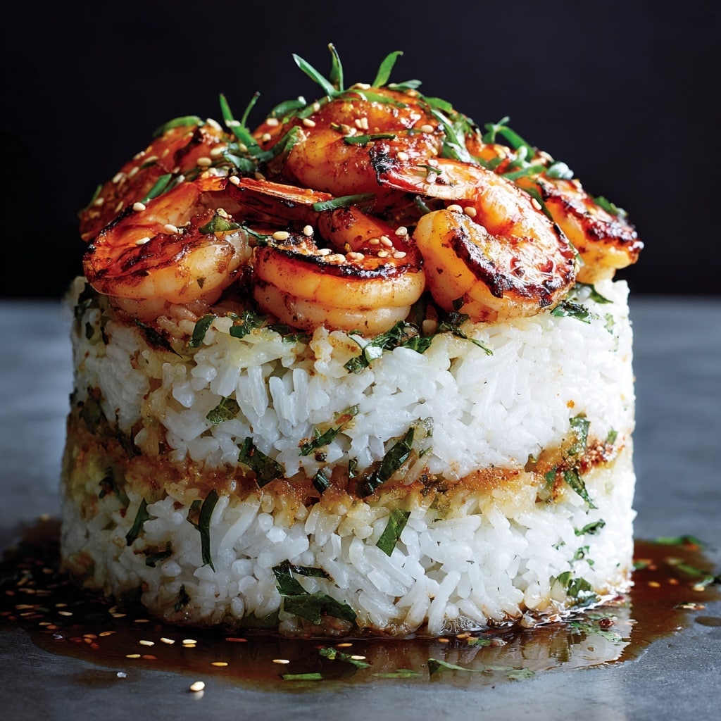 Garlic Butter Shrimp Rice Stack Recipe - Recipe Image