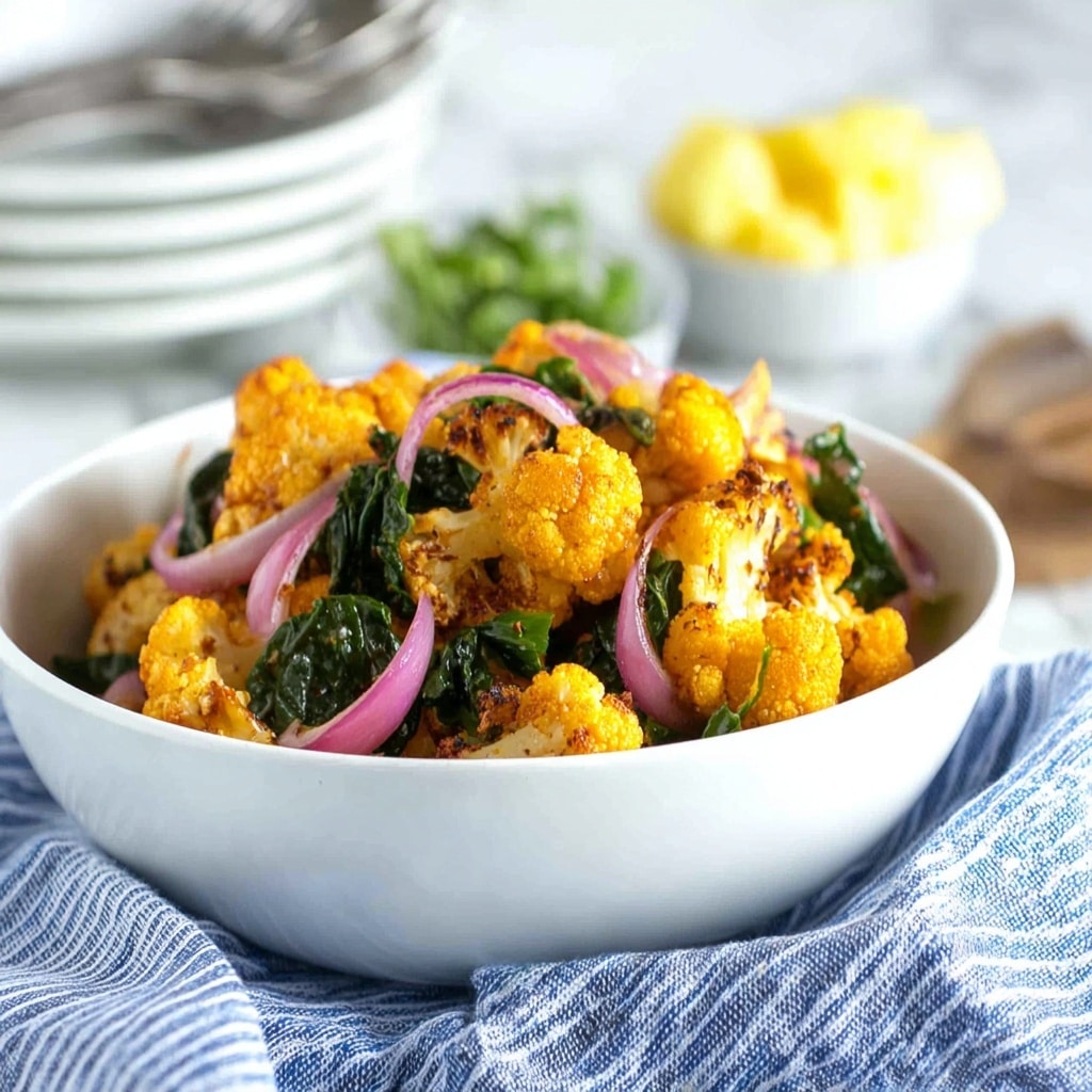 Turmeric Roasted Cauliflower Salad with Tahini, Dates, and Spinach Recipe