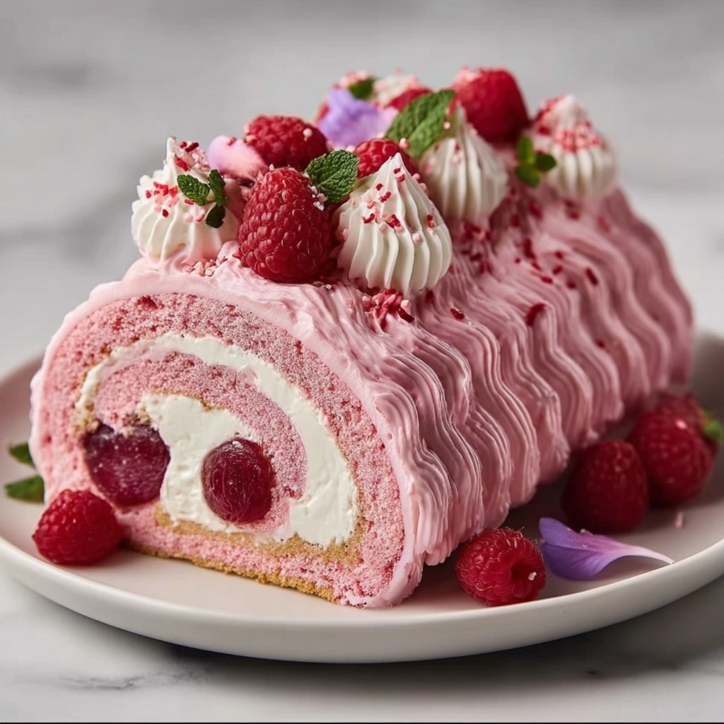 Luxurious Pink Raspberry Cheesecake Roll Cake Recipe