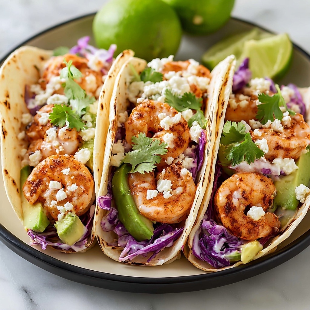 Shrimp Tacos with Cabbage, Avocado, and Spicy Lime Sauce Recipe