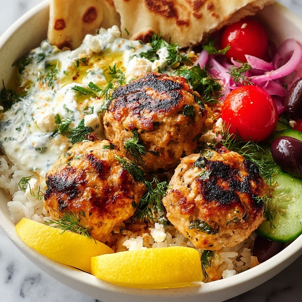 Greek Chicken Meatball Bowl with Tzatziki, Feta, and Vegetables Recipe - Recipe Image