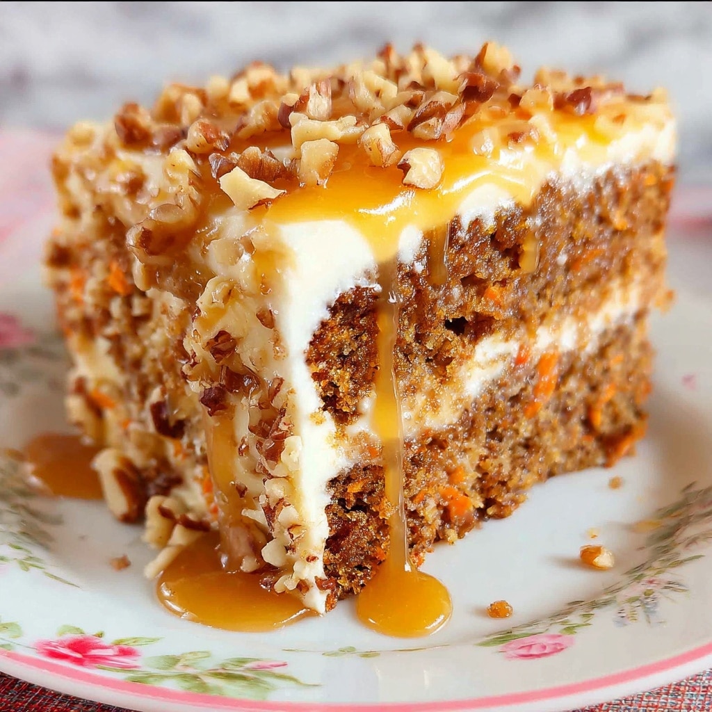 Carrot Cake Poke Cake with Toffee and Caramel Frosting Recipe - Recipe Image