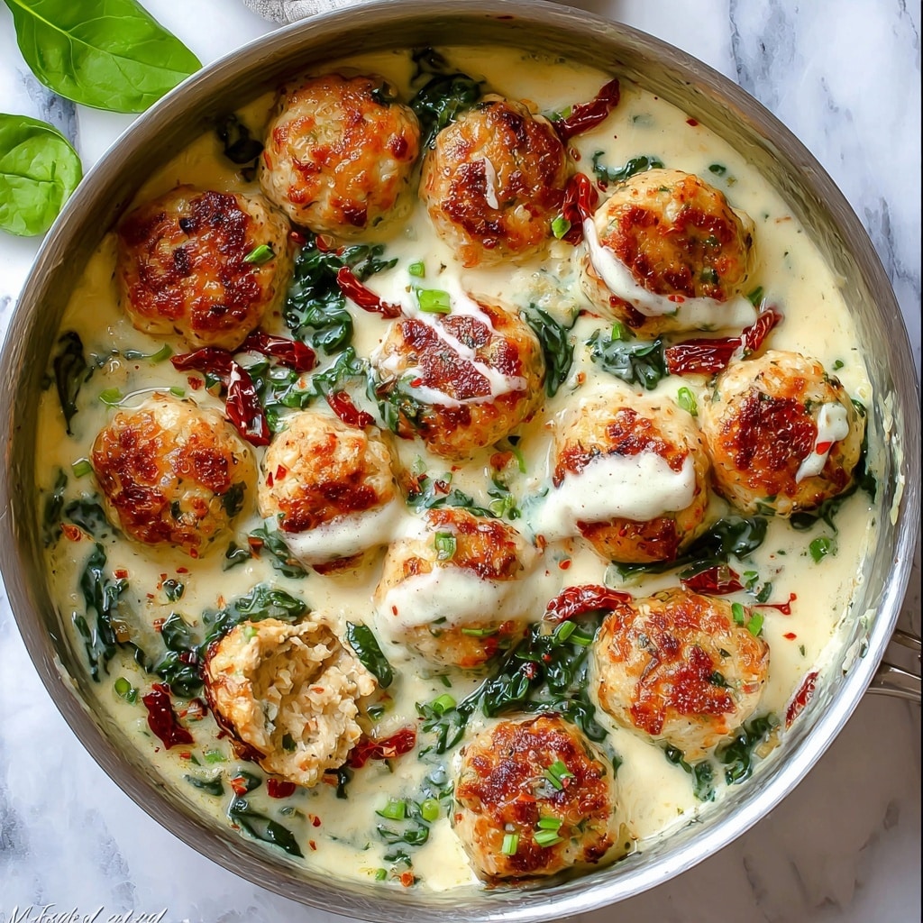 Baked Chicken Ricotta Meatballs in Creamy Spinach Sauce Recipe - Recipe Image