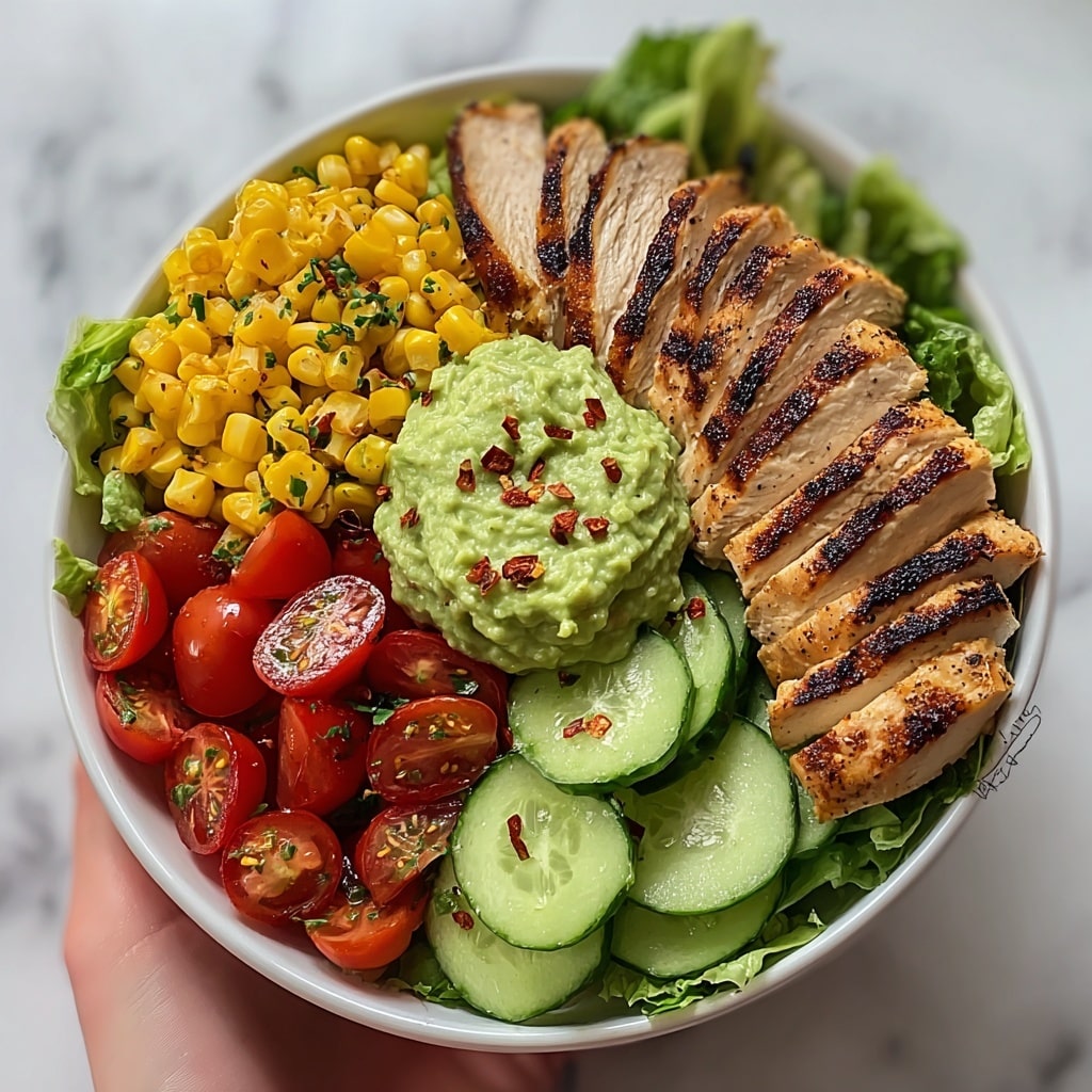 Grilled Chicken Bowl with Creamy Avocado Sauce & Veggies Recipe - Recipe Image