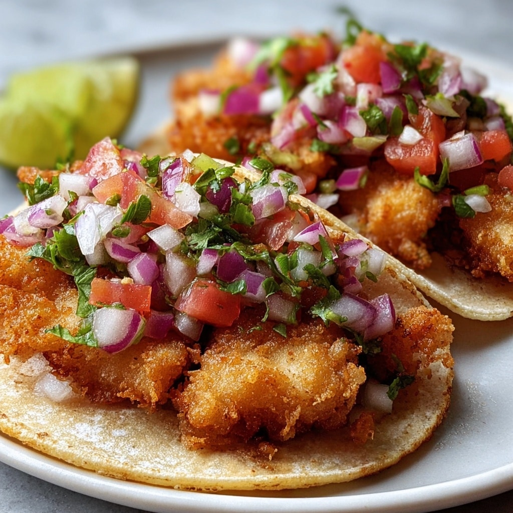 Fried Fish Tacos with Red Onion Tomato Salsa Recipe - Recipe Image