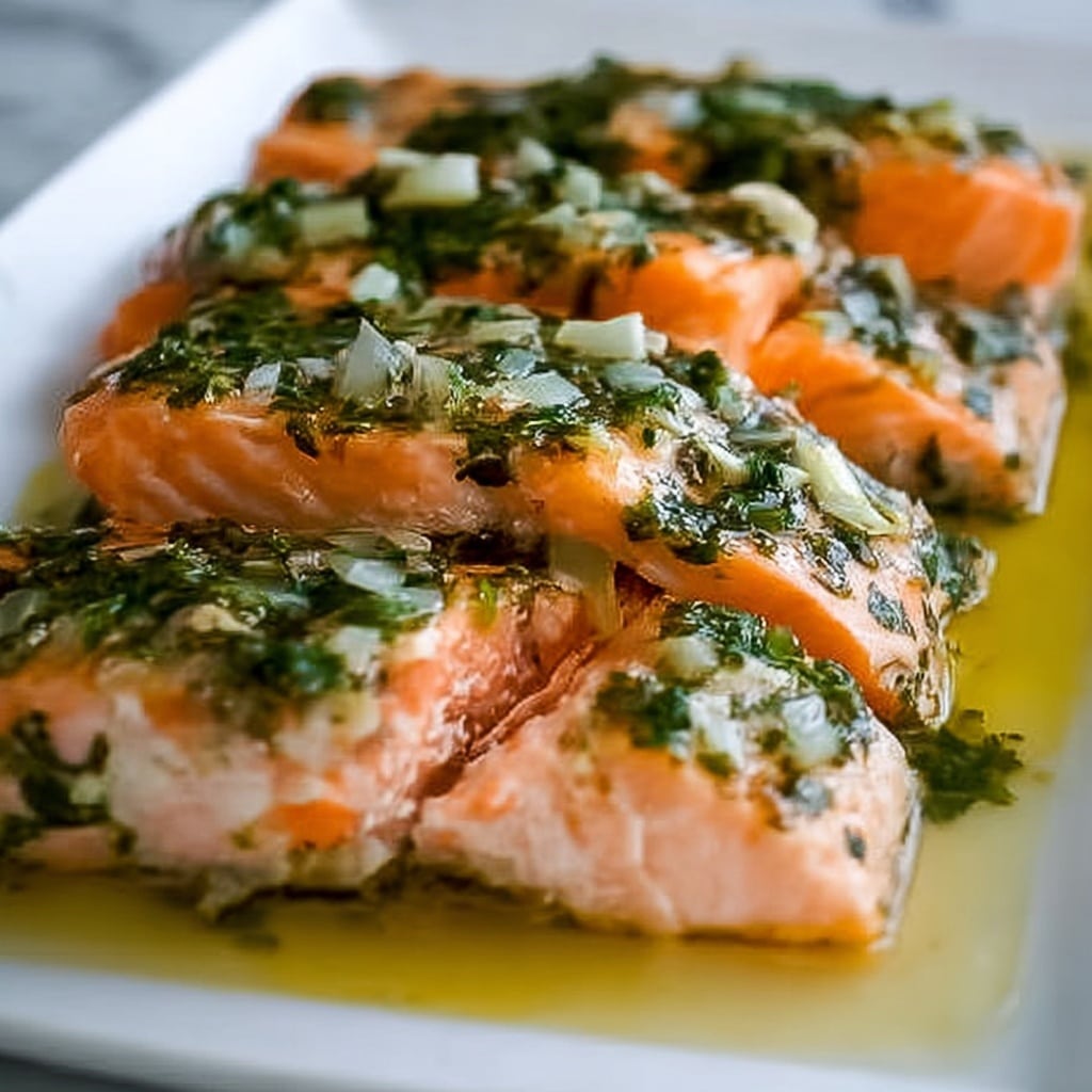 Olive Oil Poached Salmon with Herb Vinaigrette Recipe - Recipe Image