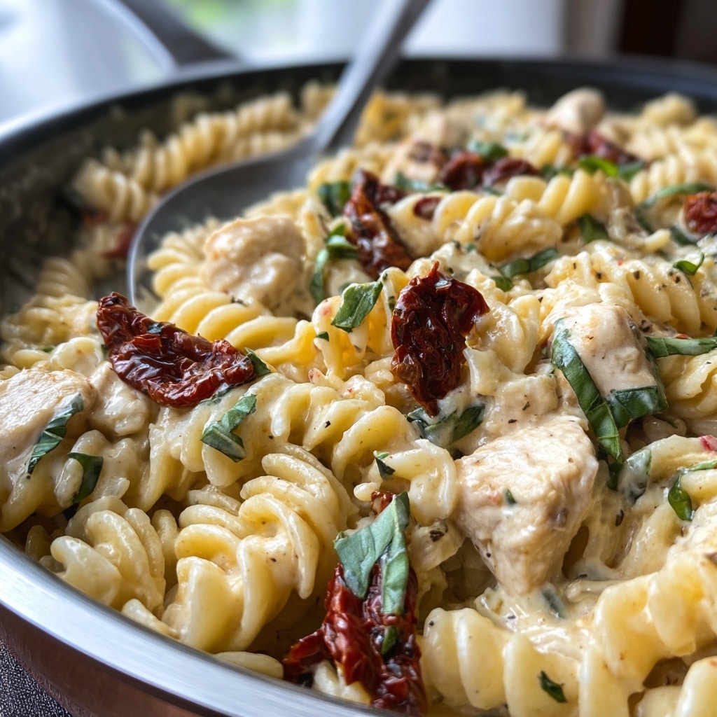 One-Pot Creamy Sun Dried Tomato Chicken Pasta Recipe - Recipe Image