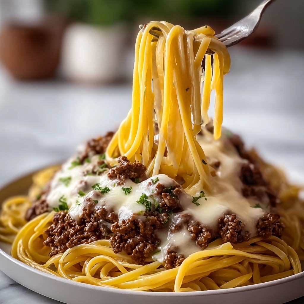 Cheesy Beef Alfredo with Linguine Recipe - Recipe Image