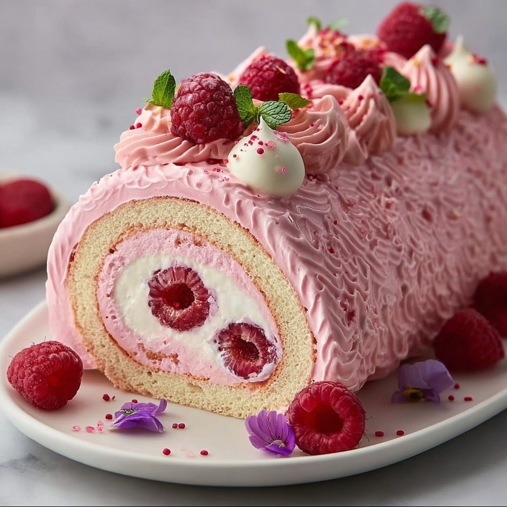 Luxurious Pink Raspberry Cheesecake Roll Cake Recipe - Recipe Image