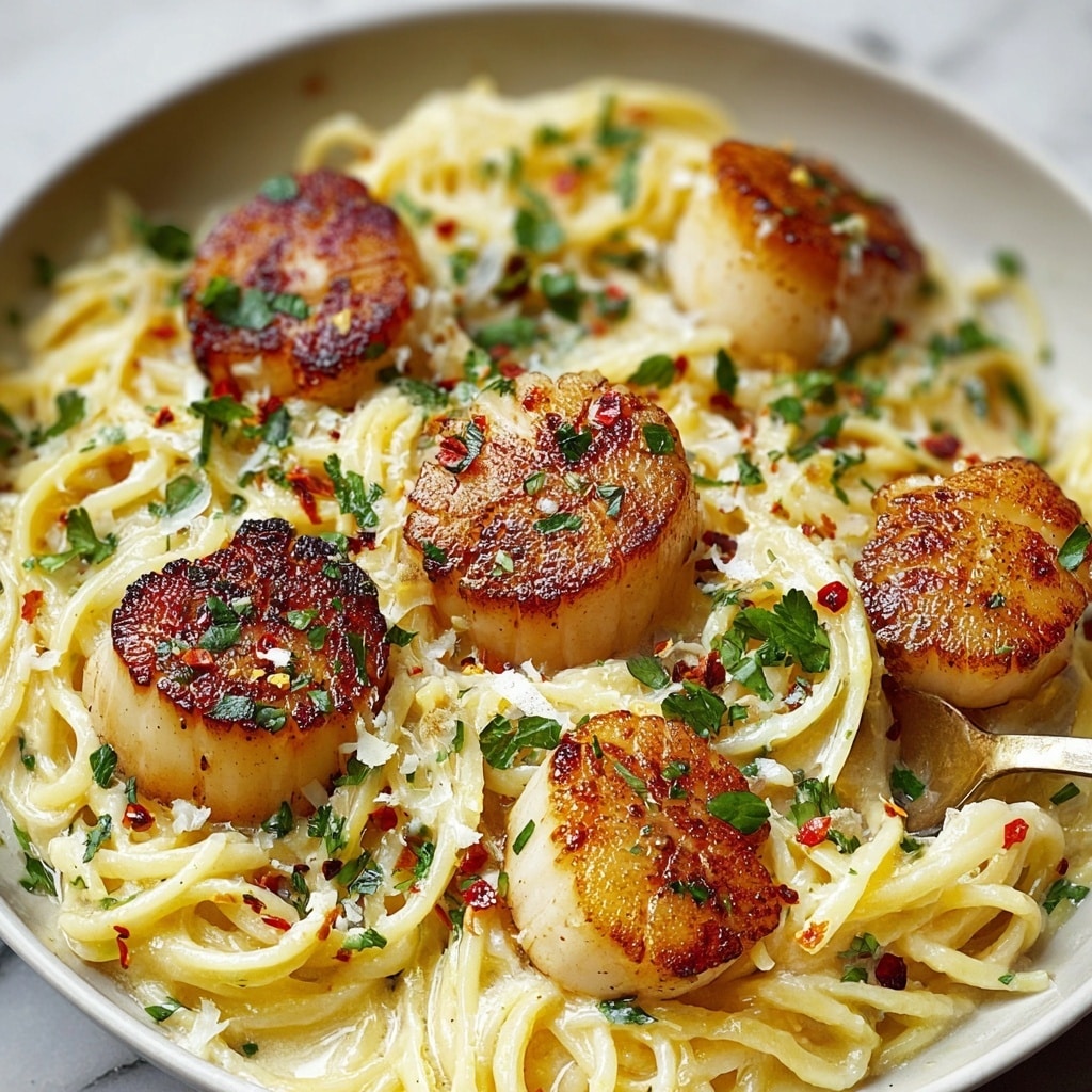 Creamy Tuscan Spaghetti with Jumbo Scallops Recipe - Recipe Image