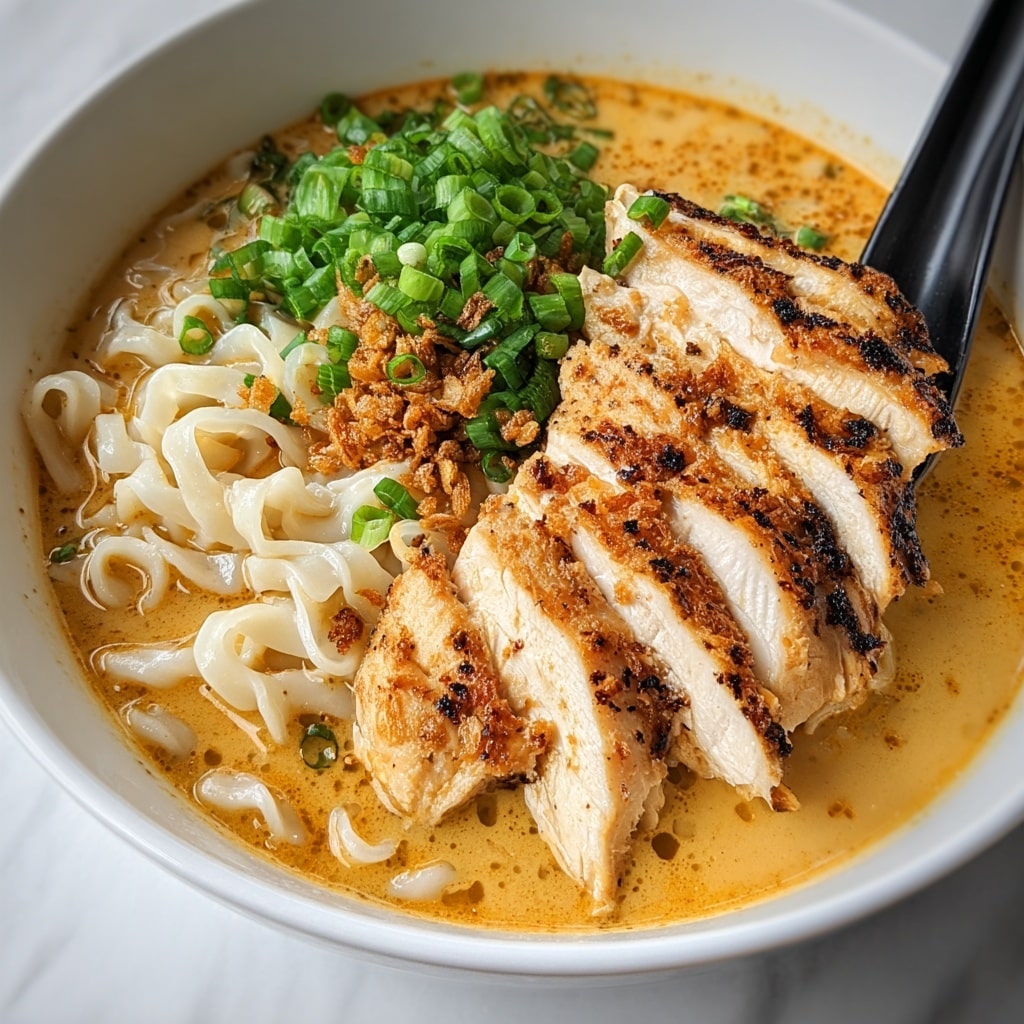 Fiery Chicken Ramen with Creamy Garlic Sauce Recipe - Recipe Image