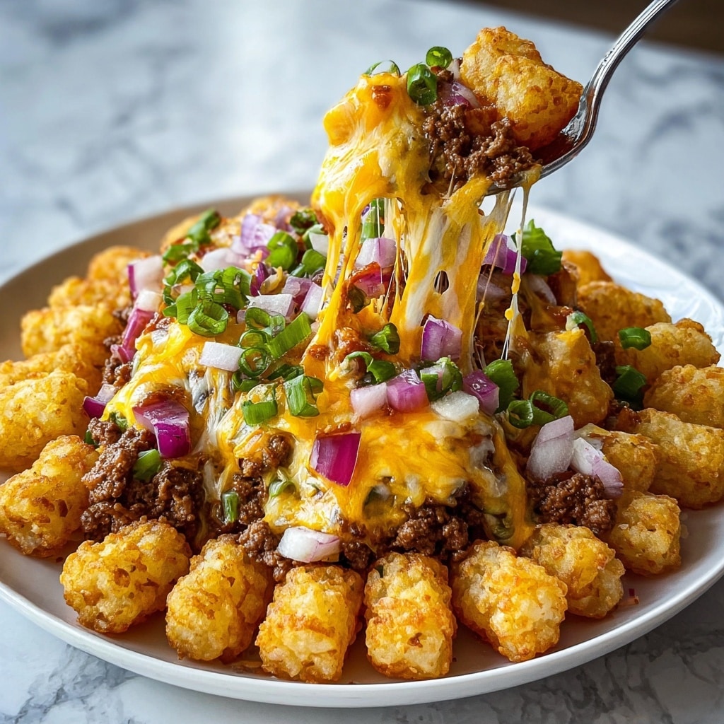 One-Pan Cheeseburger Tater Tot Pasta Recipe - Recipe Image