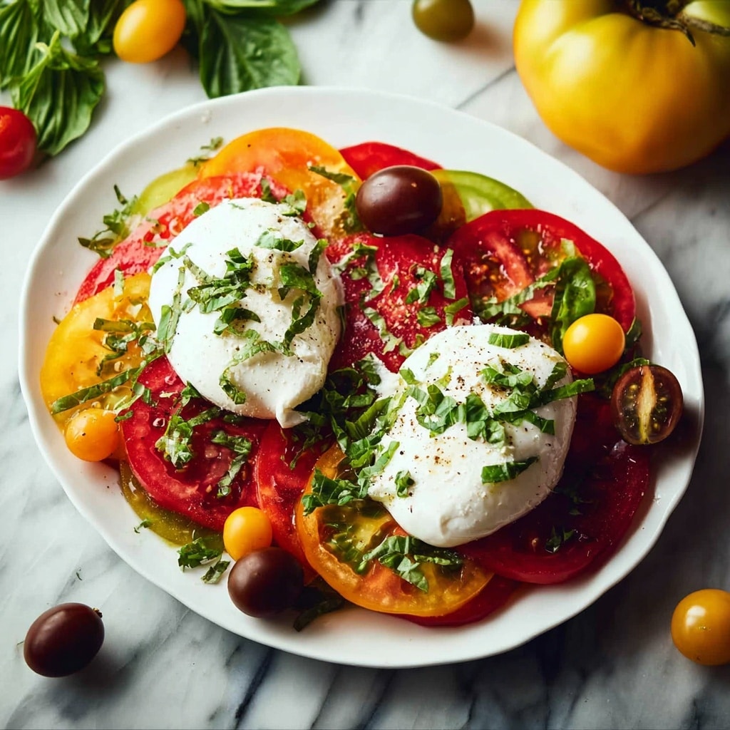 Burrata Caprese Salad with Heirloom and Cherry Tomatoes Recipe - Recipe Image