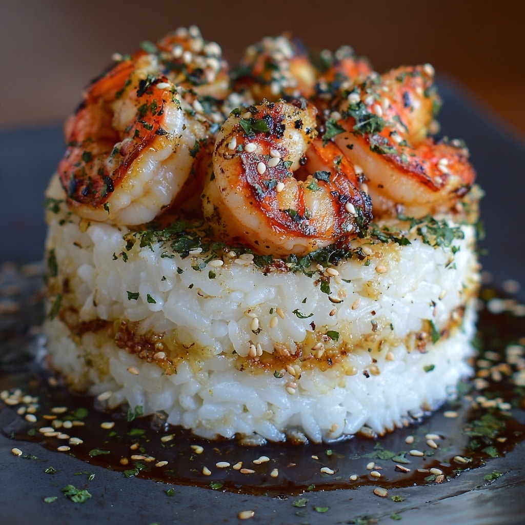 Garlic Butter Shrimp Rice Stack Recipe - Recipe Image