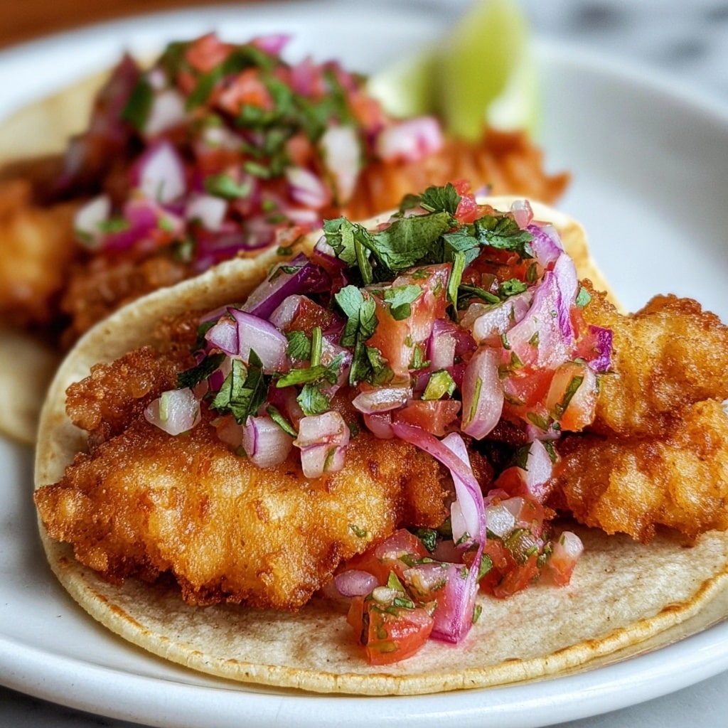 Fried Fish Tacos with Red Onion Tomato Salsa Recipe - Recipe Image
