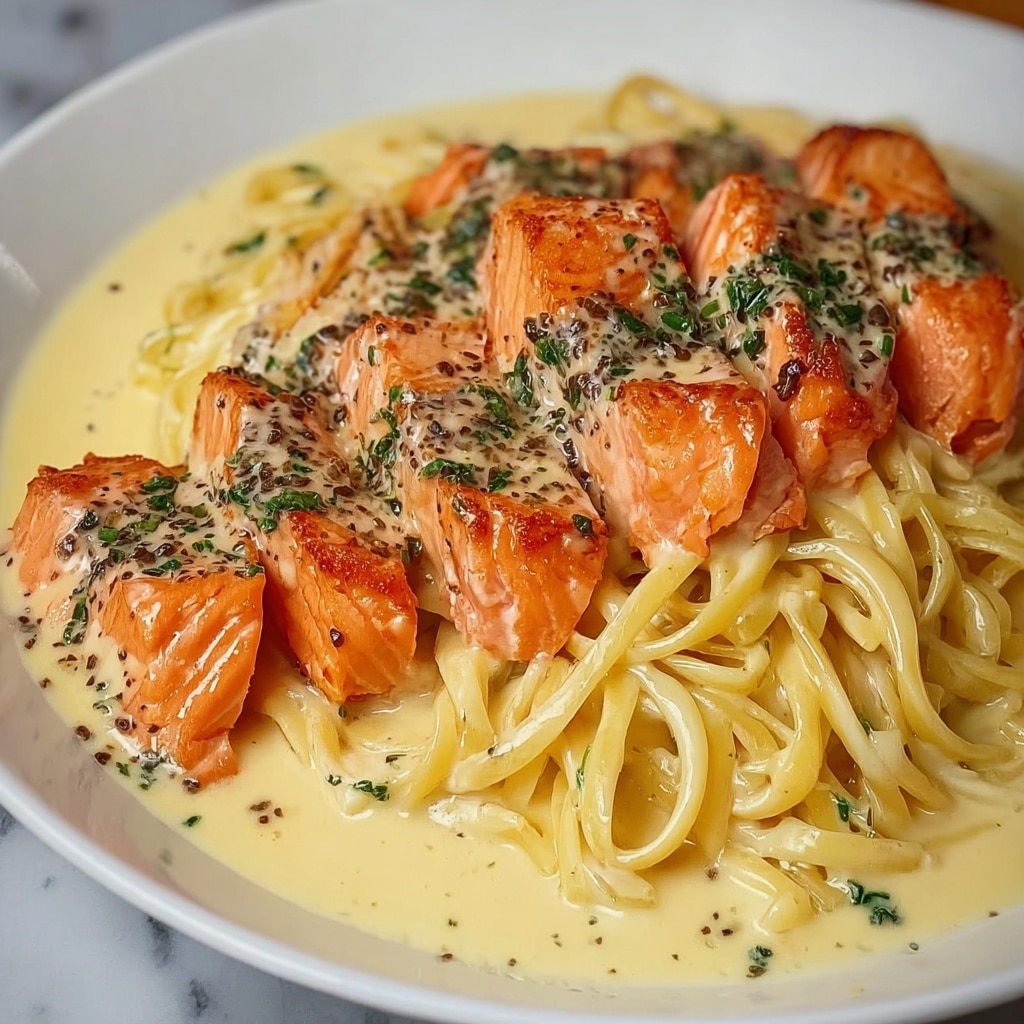 Creamy Garlic Butter Salmon Pasta Recipe - Recipe Image