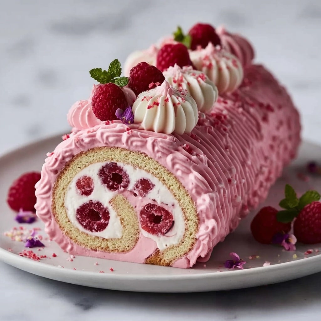 Luxurious Pink Raspberry Cheesecake Roll Cake Recipe - Recipe Image