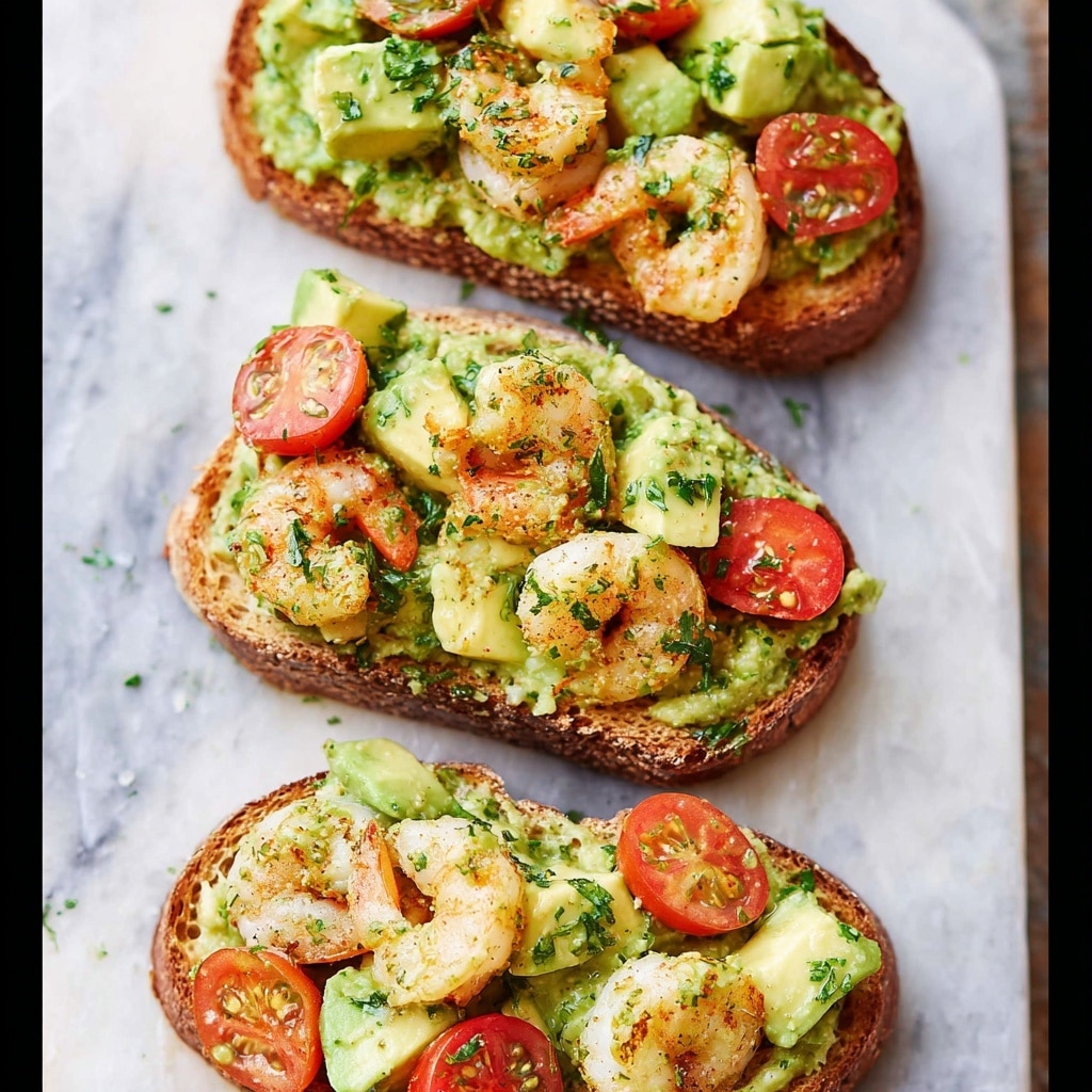 Shrimp Avocado Garlic Bread Recipe - Recipe Image