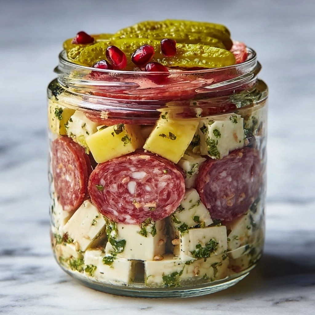 Marinated Cheese Appetizer with Salami & Pickles Recipe