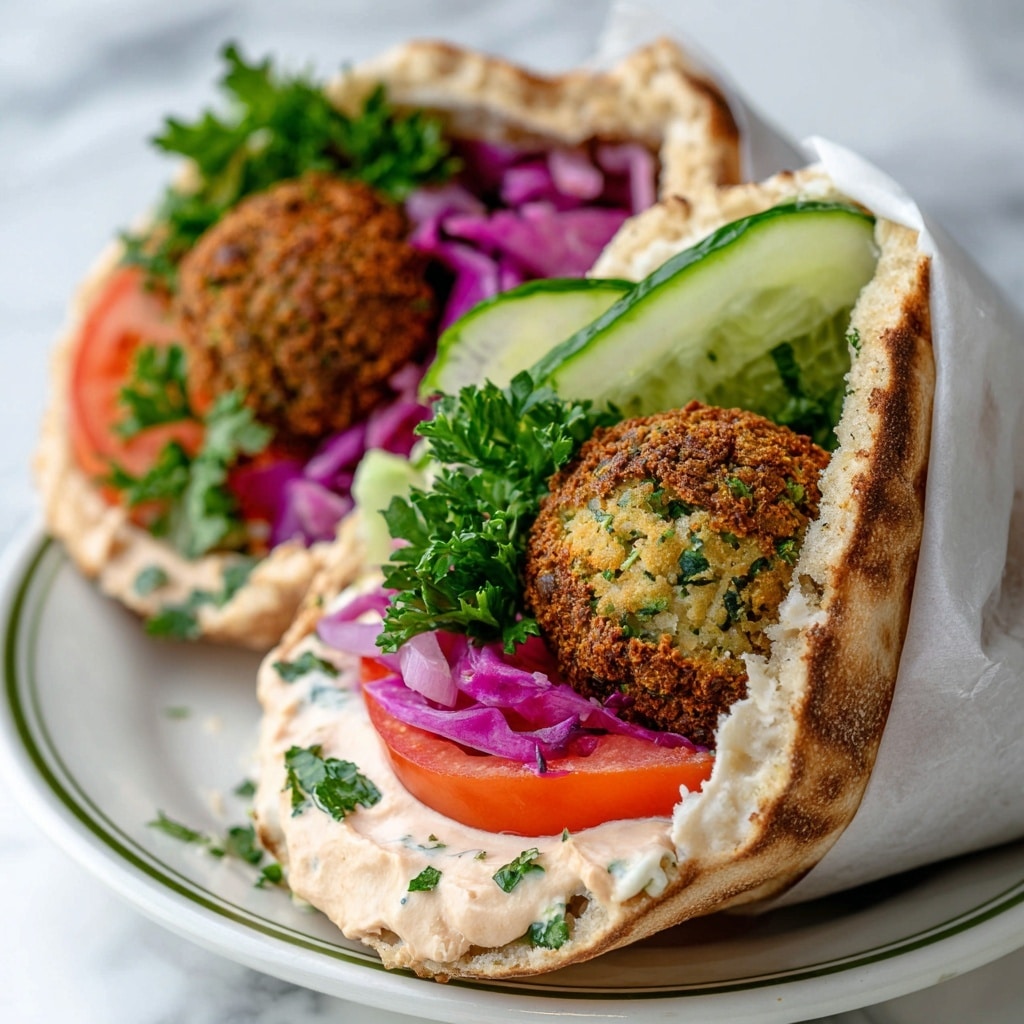 Falafel Wrap with Hummus, Fresh Vegetables, and Tahini Dressing Recipe - Recipe Image