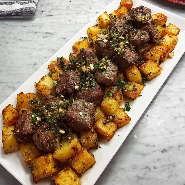 Air Fryer Garlic Butter Steak Bites and Potatoes Recipe