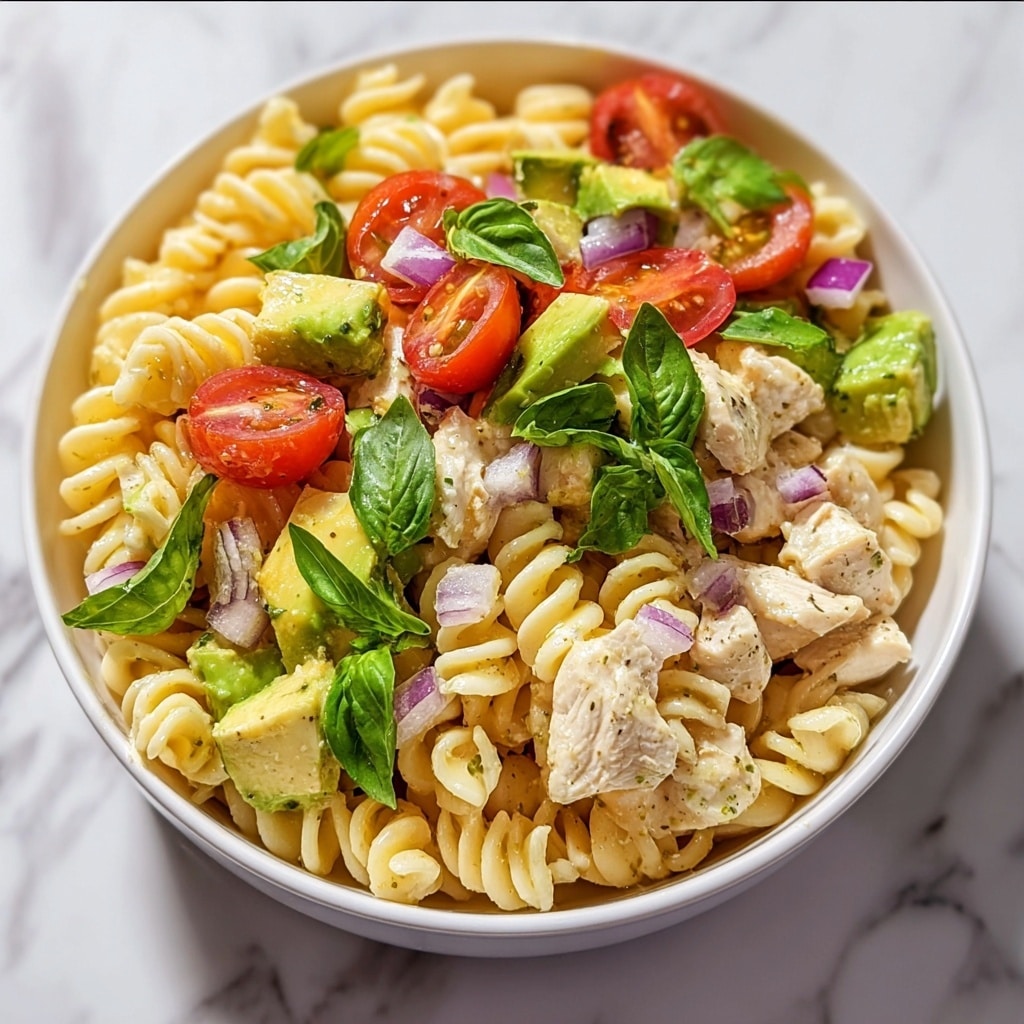 Healthy Chicken Pasta Salad with Avocado and Cherry Tomatoes Recipe