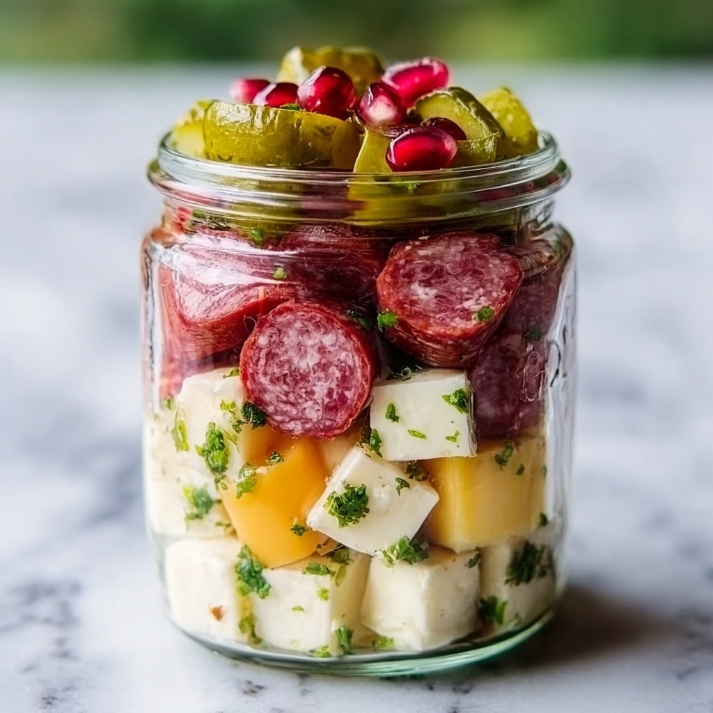 Marinated Cheese Appetizer with Salami & Pickles Recipe - Recipe Image