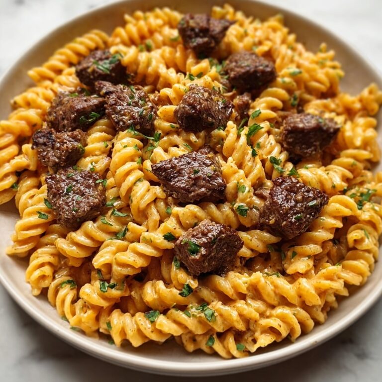 Cheesy Steak Bites and Rotini Pasta Recipe