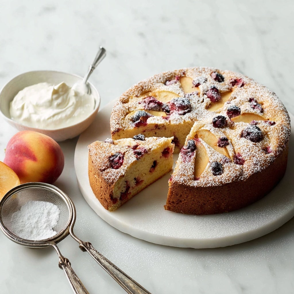 White Peach, Raspberry, and Greek Yogurt Cake Recipe - Recipe Image