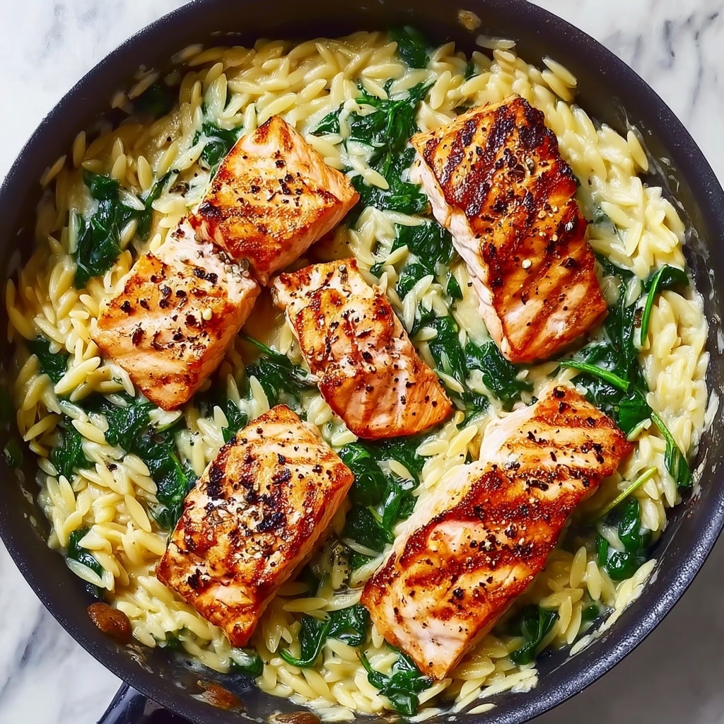 One Skillet Salmon with Lemon Orzo Recipe - Recipe Image