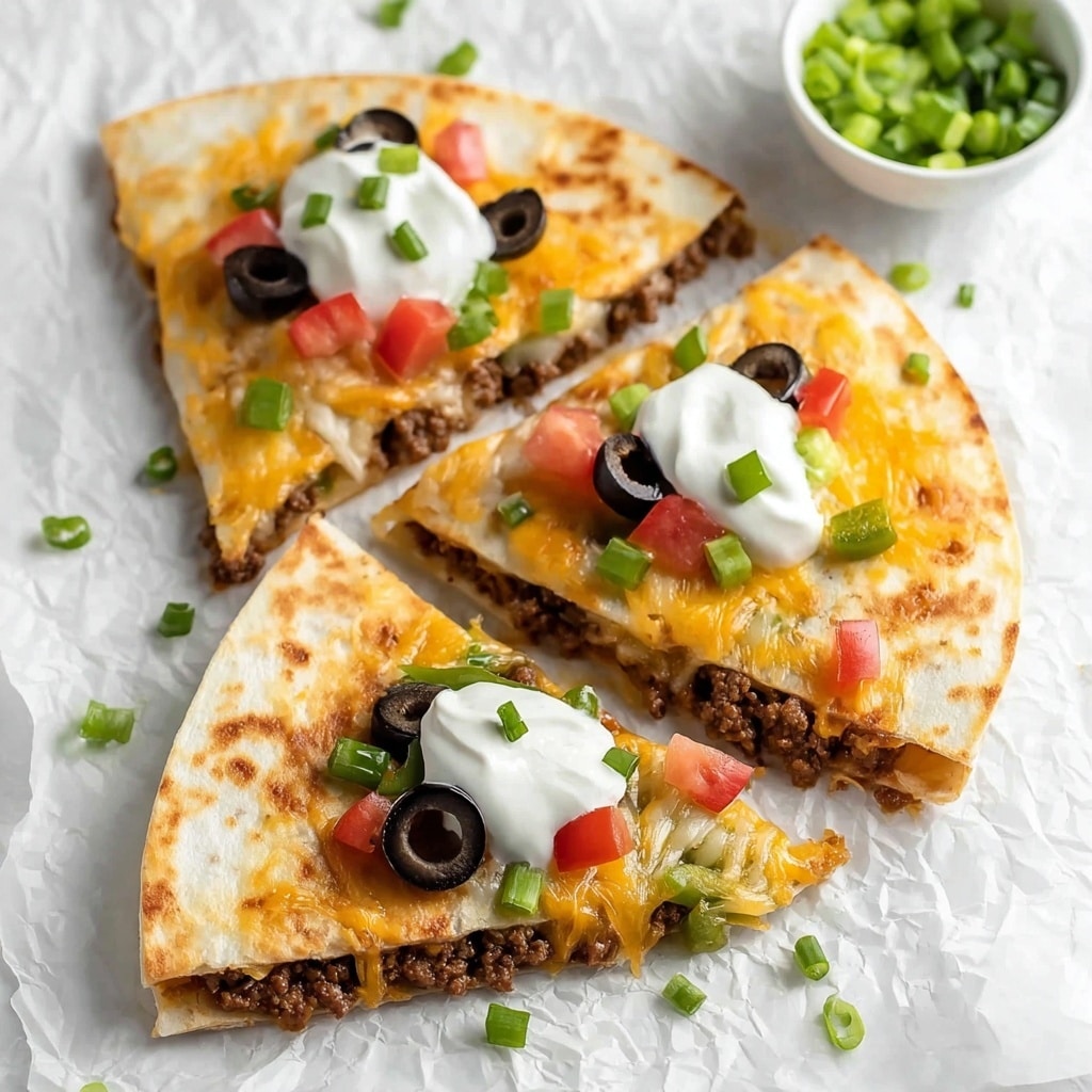 Mexican Pizza with Ground Beef, Refried Beans, and Fresh Toppings Recipe - Recipe Image
