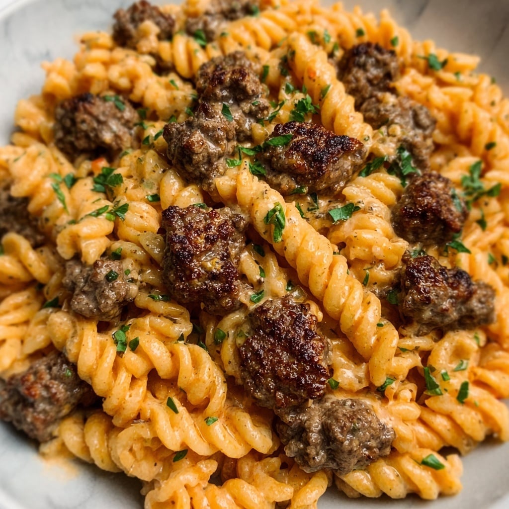 Cheesy Steak Bites and Rotini Pasta Recipe - Recipe Image